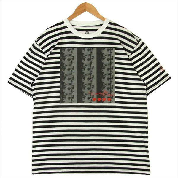 エフアールティー グラフィック プリント 半袖 Tシャツ 白 × 黒 ボーダー 白 × 黒 ボーダー XL【新古品】【未使用】【中古】