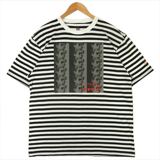 エフアールティー グラフィック プリント 半袖 Tシャツ 白 × 黒 ボーダー 白 × 黒 ボーダー XL【新古品】【未使用】【中古】