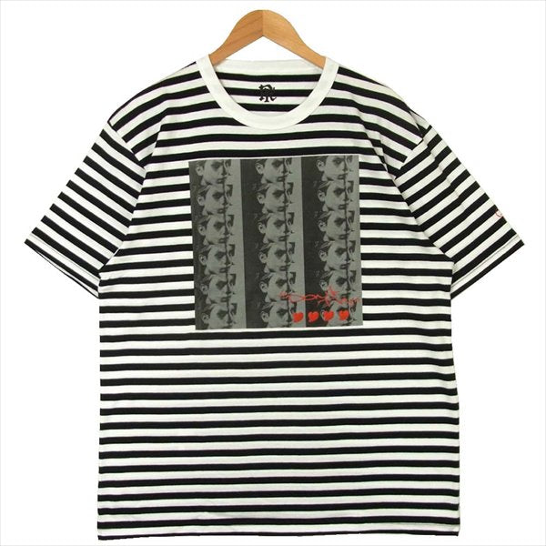 エフアールティー グラフィック プリント 半袖 Tシャツ 白 × 黒 ボーダー 白 × 黒 ボーダー XL【新古品】【未使用】【中古】