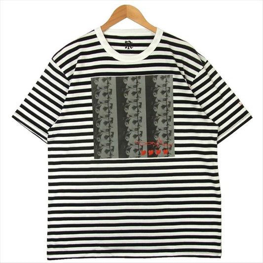 エフアールティー グラフィック プリント 半袖 Tシャツ 白 × 黒 ボーダー 白 × 黒 ボーダー XL【新古品】【未使用】【中古】