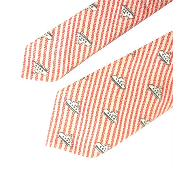 THOM BROWNE トムブラウン MNL001AWC003 紅白 ストライプ アメリカ製 潜水艦 コットン ネクタイ レッド系 レッド系【中古】