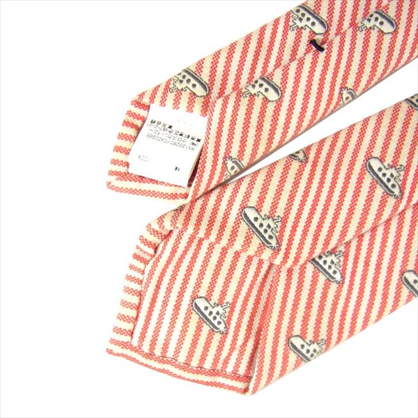 THOM BROWNE トムブラウン MNL001AWC003 紅白 ストライプ アメリカ製 潜水艦 コットン ネクタイ レッド系 レッド系【中古】