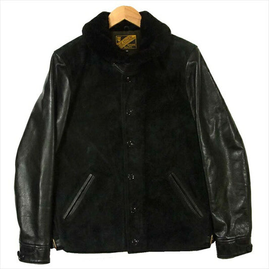 Y's ワイズ LEATHER ワイツー 牛革 スエード切替 襟ボア 日本製 レザー ジャケット ブラック系 ブラック系 40【中古】