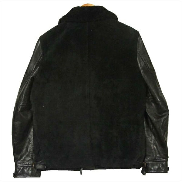 Y's ワイズ LEATHER ワイツー 牛革 スエード切替 襟ボア 日本製 レザー ジャケット ブラック系 ブラック系 40【中古】