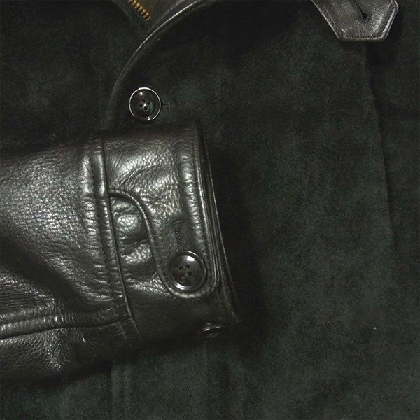 Y's ワイズ LEATHER ワイツー 牛革 スエード切替 襟ボア 日本製 レザー ジャケット ブラック系 ブラック系 40【中古】