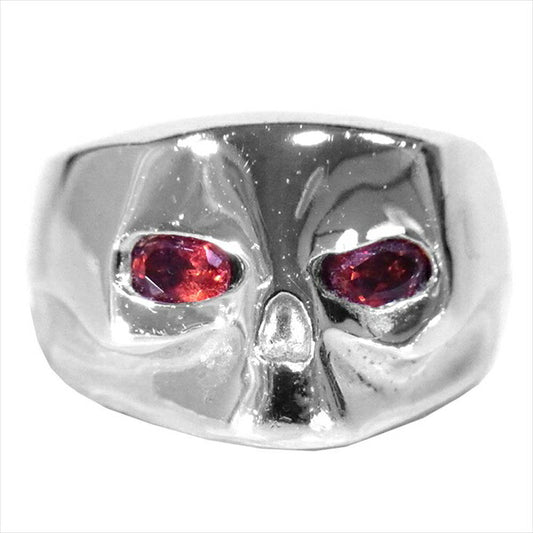 キングリモ ロジウム加工 シルバー925 ガーネットアイ スカル 指輪 リング シルバー 14号【中古】