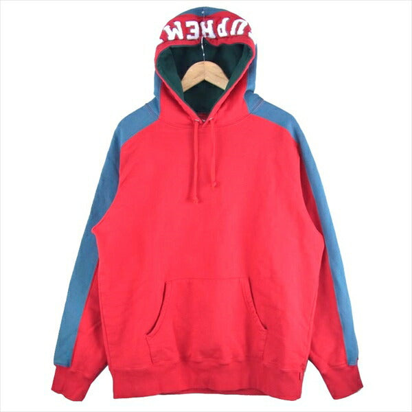 Supreme シュプリーム 18AW Paneled Hooded Sweatshirt フードロゴ刺繍パネル切替プルオーバースウェット パーカー レッド系 L【中古】