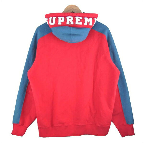 Supreme シュプリーム 18AW Paneled Hooded Sweatshirt フードロゴ刺繍パネル切替プルオーバースウェット パーカー レッド系 L【中古】