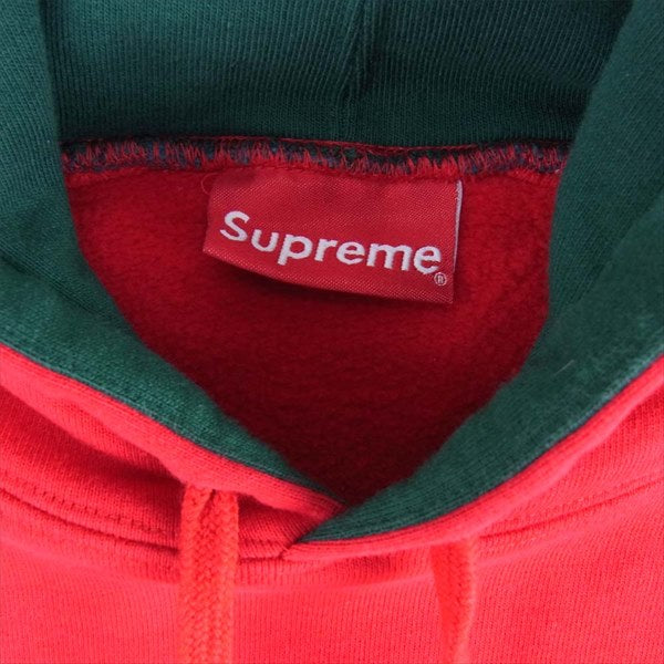 Supreme シュプリーム 18AW Paneled Hooded Sweatshirt フードロゴ刺繍パネル切替プルオーバースウェット パーカー レッド系 L【中古】