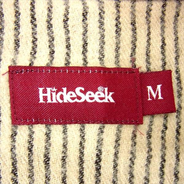 HideandSeek ハイドアンドシーク HS-12036 ロゴ 刺繍 リネン ウール ストライプ ウエスタン 長袖シャツ 白系 白系 M【中古】
