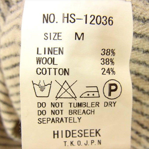 HideandSeek ハイドアンドシーク HS-12036 ロゴ 刺繍 リネン ウール ストライプ ウエスタン 長袖シャツ 白系 白系 M【中古】