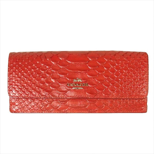 COACH コーチ クロコ 長財布 ベトナム製 レディース 財布 レッド系  レッド系【中古】