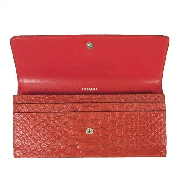 COACH コーチ クロコ 長財布 ベトナム製 レディース 財布 レッド系  レッド系【中古】