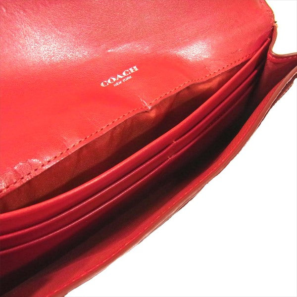 COACH コーチ クロコ 長財布 ベトナム製 レディース 財布 レッド系  レッド系【中古】
