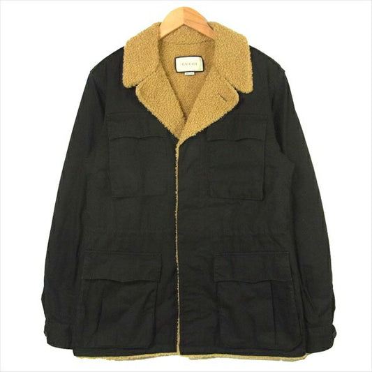 GUCCI グッチ バック ロゴ ボア イタリア製 ジャケット ブラック系 44【中古】