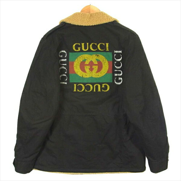 GUCCI グッチ バック ロゴ ボア イタリア製 ジャケット ブラック系 44【中古】