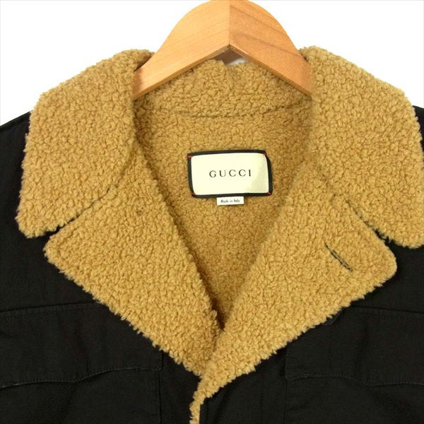 GUCCI グッチ バック ロゴ ボア イタリア製 ジャケット ブラック系 44【中古】