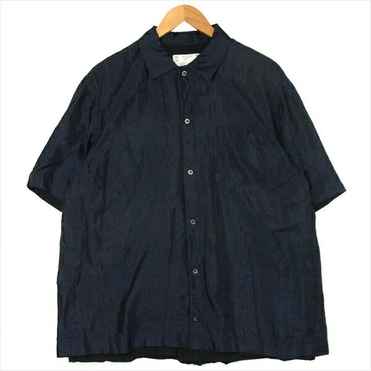 Sacai サカイ 18-01624M Silk Grid Shirt シルクガーゼ レイヤード 日本製 半袖シャツ ネイビー系 3【美品】【中古】