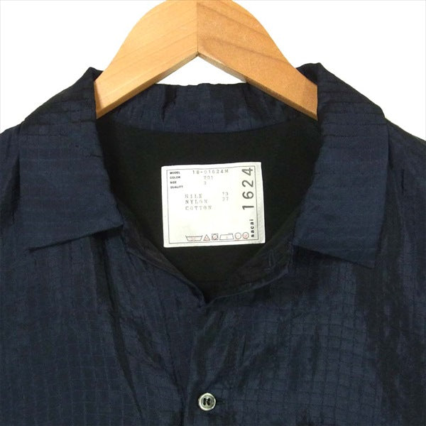 Sacai サカイ 18-01624M Silk Grid Shirt シルクガーゼ レイヤード 日本製 半袖シャツ ネイビー系 3【美品】【中古】