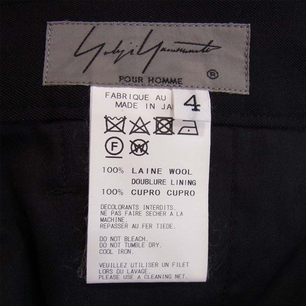 Yohji Yamamoto POUR HOMME ヨウジヤマモトプールオム HD-P91-105 ウールギャバ ワイド テーパード パンツ 黒系 黒系 4【中古】