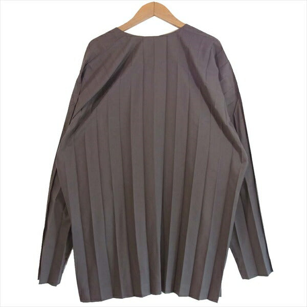 HOMME PLISSE ISSEY MIYAKE オム プリッセ イッセイミヤケ HP01FJ011 EDGE SHIRT ノーカラー シャツ 長袖シャツ ブラウン系 3【美品】【中古】