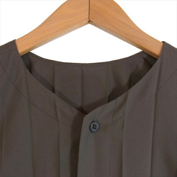 HOMME PLISSE ISSEY MIYAKE オム プリッセ イッセイミヤケ HP01FJ011 EDGE SHIRT ノーカラー シャツ 長袖シャツ ブラウン系 3【美品】【中古】