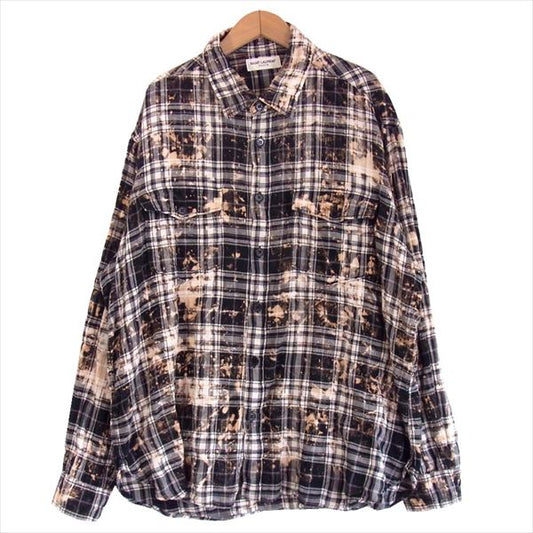 SAINT LAURENT サンローラン 国内正規品 454724 Y993O 16SS ブリーチ加工 チェック 長袖シャツ 黒系 L【美品】【中古】