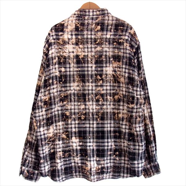 SAINT LAURENT サンローラン 国内正規品 454724 Y993O 16SS ブリーチ加工 チェック 長袖シャツ 黒系 L【美品】【中古】