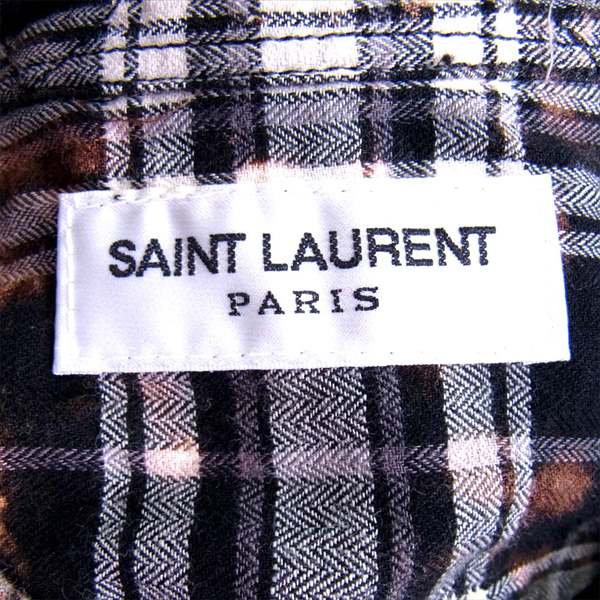SAINT LAURENT サンローラン 国内正規品 454724 Y993O 16SS ブリーチ加工 チェック 長袖シャツ 黒系 L【美品】【中古】