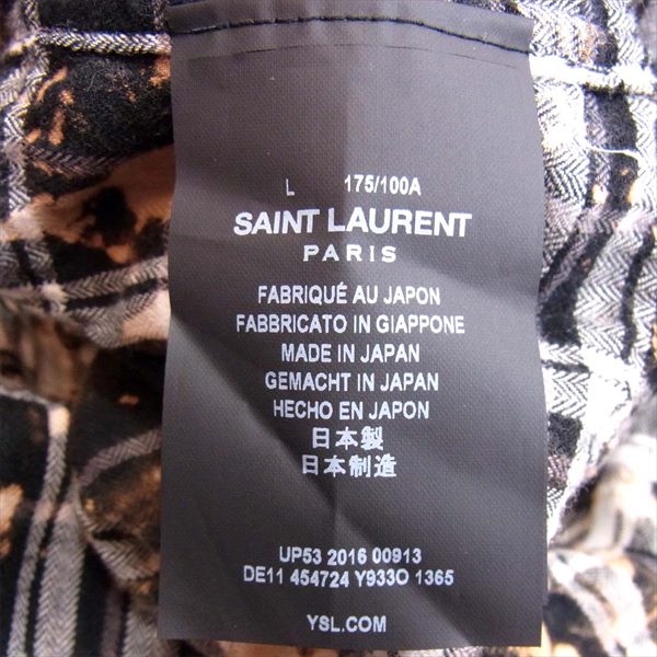 SAINT LAURENT サンローラン 国内正規品 454724 Y993O 16SS ブリーチ加工 チェック 長袖シャツ 黒系 L【美品】【中古】