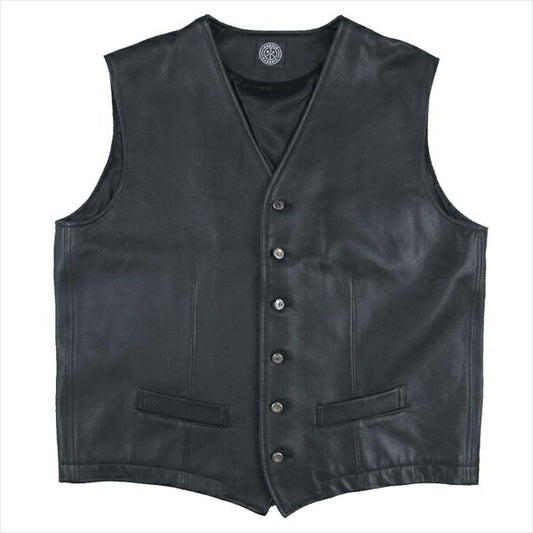 PORTER CLASSIC ポータークラシック PC GOAT LEATHER VEST エナメルシルバーボタン レザーベスト ベスト ジレ 黒系 XL【美品】【中古】