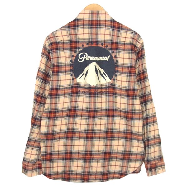 GUCCI グッチ 国内正規 18AW PARAMOUNT パラマウント ロゴ 刺繍 チェック 長袖シャツ レッド系 46【中古】