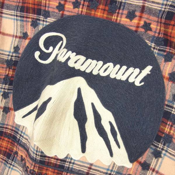 GUCCI グッチ 国内正規 18AW PARAMOUNT パラマウント ロゴ 刺繍 チェック 長袖シャツ レッド系 46【中古】