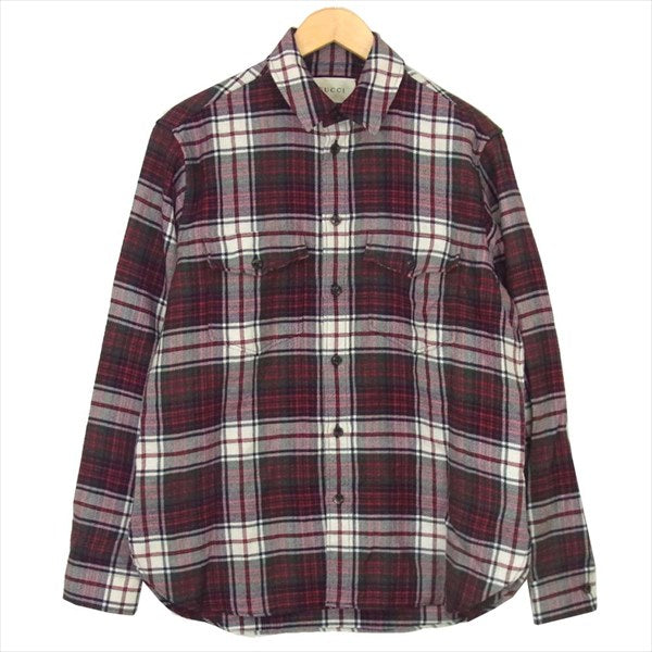 GUCCI グッチ 国内正規 18AW 522597 Z529L バックエンブロイダリー チェック 長袖シャツ レッド系 46【中古】