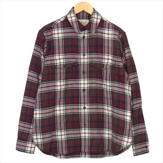 GUCCI グッチ 国内正規 18AW 522597 Z529L バックエンブロイダリー チェック 長袖シャツ レッド系 46【中古】