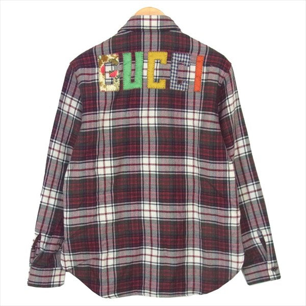GUCCI グッチ 国内正規 18AW 522597 Z529L バックエンブロイダリー チェック 長袖シャツ レッド系 46【中古】