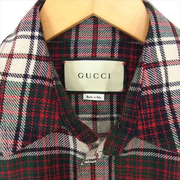 GUCCI グッチ 国内正規 18AW 522597 Z529L バックエンブロイダリー チェック 長袖シャツ レッド系 46【中古】