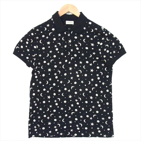 SAINT LAURENT サンローラン 国内正規品 エディ期 454125 YB1DQ 16SS ムーン スター 総柄 ポロシャツ 黒系  黒系 S【中古】