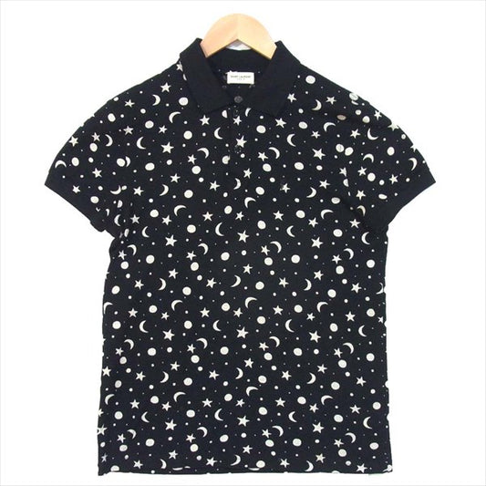 SAINT LAURENT サンローラン 国内正規品 エディ期 454125 YB1DQ 16SS ムーン スター 総柄 ポロシャツ 黒系  黒系 S【中古】