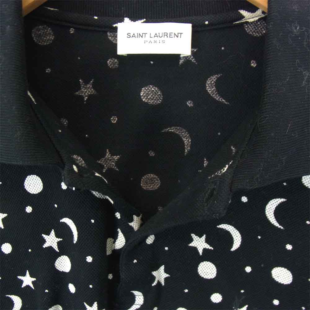 SAINT LAURENT サンローラン 国内正規品 エディ期 454125 YB1DQ 16SS ムーン スター 総柄 ポロシャツ 黒系  黒系 S【中古】