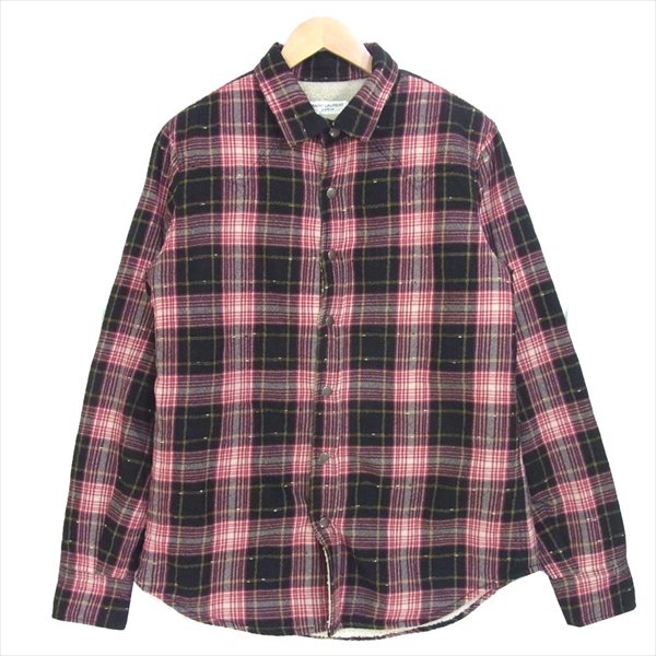 SAINT LAURENT サンローラン 国内正規品 581916 Y161T チェック ボア ムートン ジャケット 赤×黒系 L【美品】【中古】