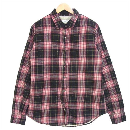 SAINT LAURENT サンローラン 国内正規品 581916 Y161T チェック ボア ムートン ジャケット 赤×黒系 L【美品】【中古】