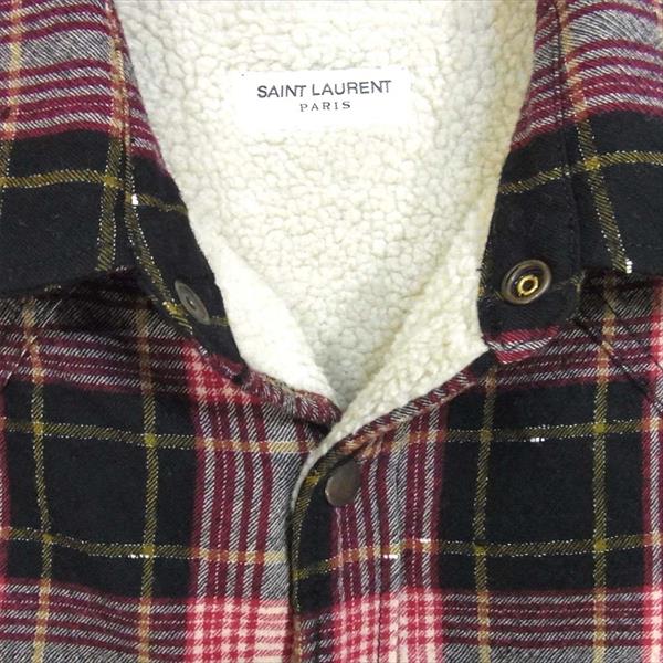 SAINT LAURENT サンローラン 国内正規品 581916 Y161T チェック ボア ムートン ジャケット 赤×黒系 L【美品】【中古】