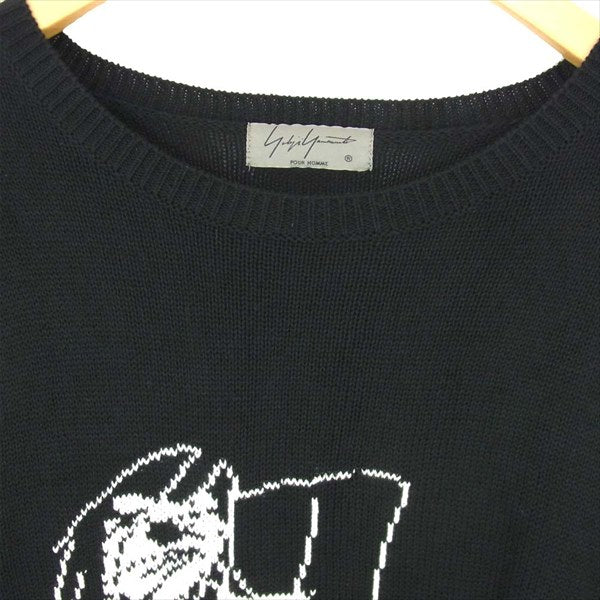 Yohji Yamamoto ヨウジヤマモト HN-K08-872-2A プールオム 20SS 丸首A ニット ブラック系 3【極上美品】【中古】