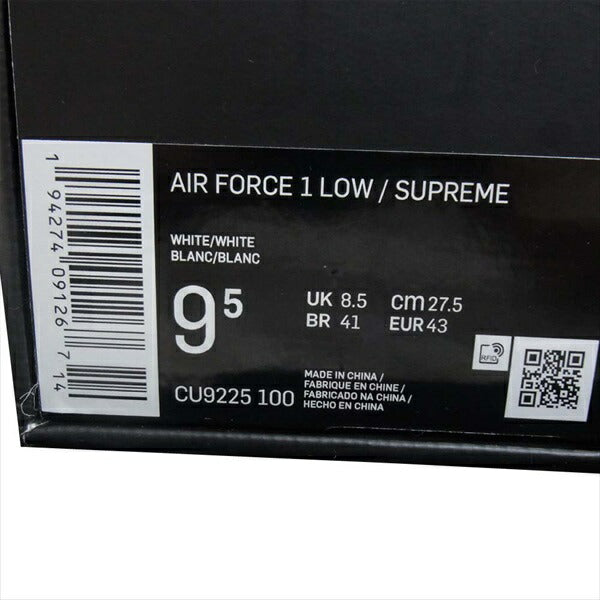 Supreme シュプリーム CU9225-100 ナイキ NIKE AIR FORCE 1 LOW エアフォース ワン ロウ スニーカー 白 27.5cm【極上美品】【中古】