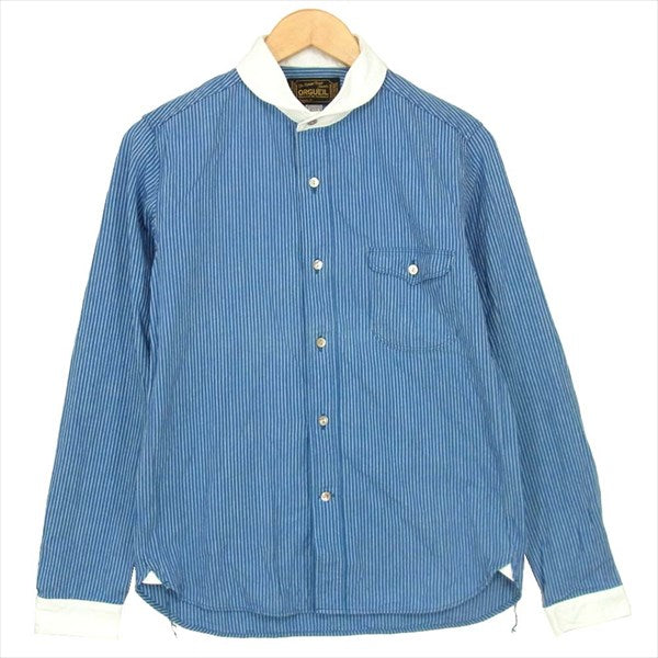 ORGUEIL オルゲイユ OR-5011A Shawl Collar Stripe Shirts ショール カラー ストライプ 長袖シャツ ブルー系 36【中古】