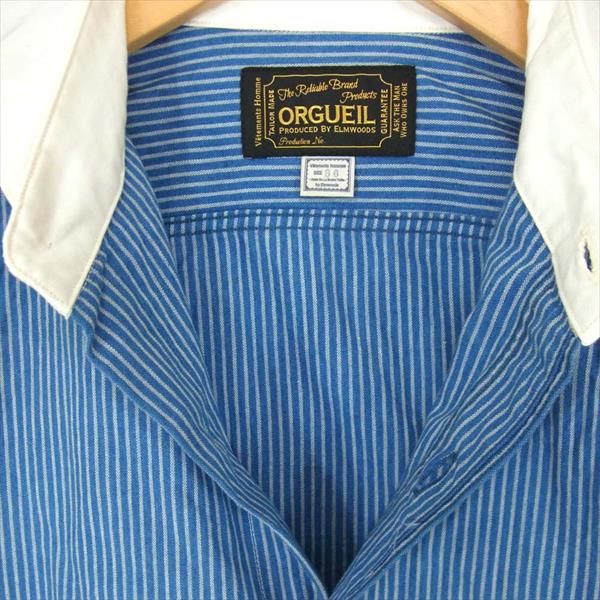 ORGUEIL オルゲイユ OR-5011A Shawl Collar Stripe Shirts ショール カラー ストライプ 長袖シャツ ブルー系 36【中古】