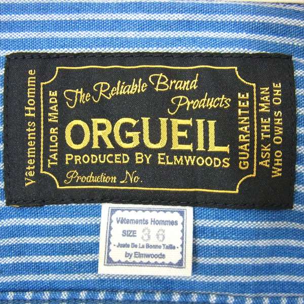 ORGUEIL オルゲイユ OR-5011A Shawl Collar Stripe Shirts ショール カラー ストライプ 長袖シャツ ブルー系 36【中古】