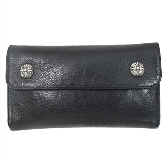 CHROME HEARTS クロムハーツ（原本無） WAVE CROSS BALL WALLET ウェーブ ウォレット クロス ボタン 財布 ブラック系【中古】