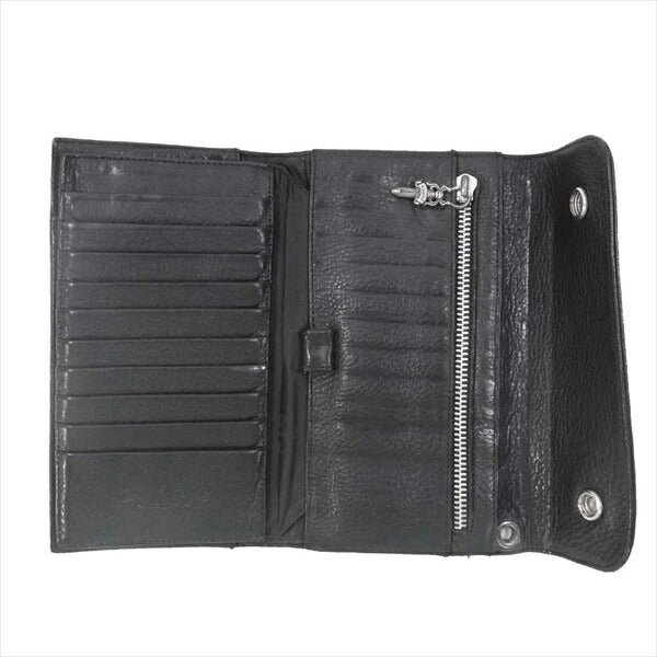 CHROME HEARTS クロムハーツ（原本無） WAVE CROSS BALL WALLET ウェーブ ウォレット クロス ボタン 財布 ブラック系【中古】